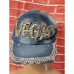 Magid Hats "LAS VEGAS" Studded Brim Baseball Cap Denim Women Adjustable Blue NEW